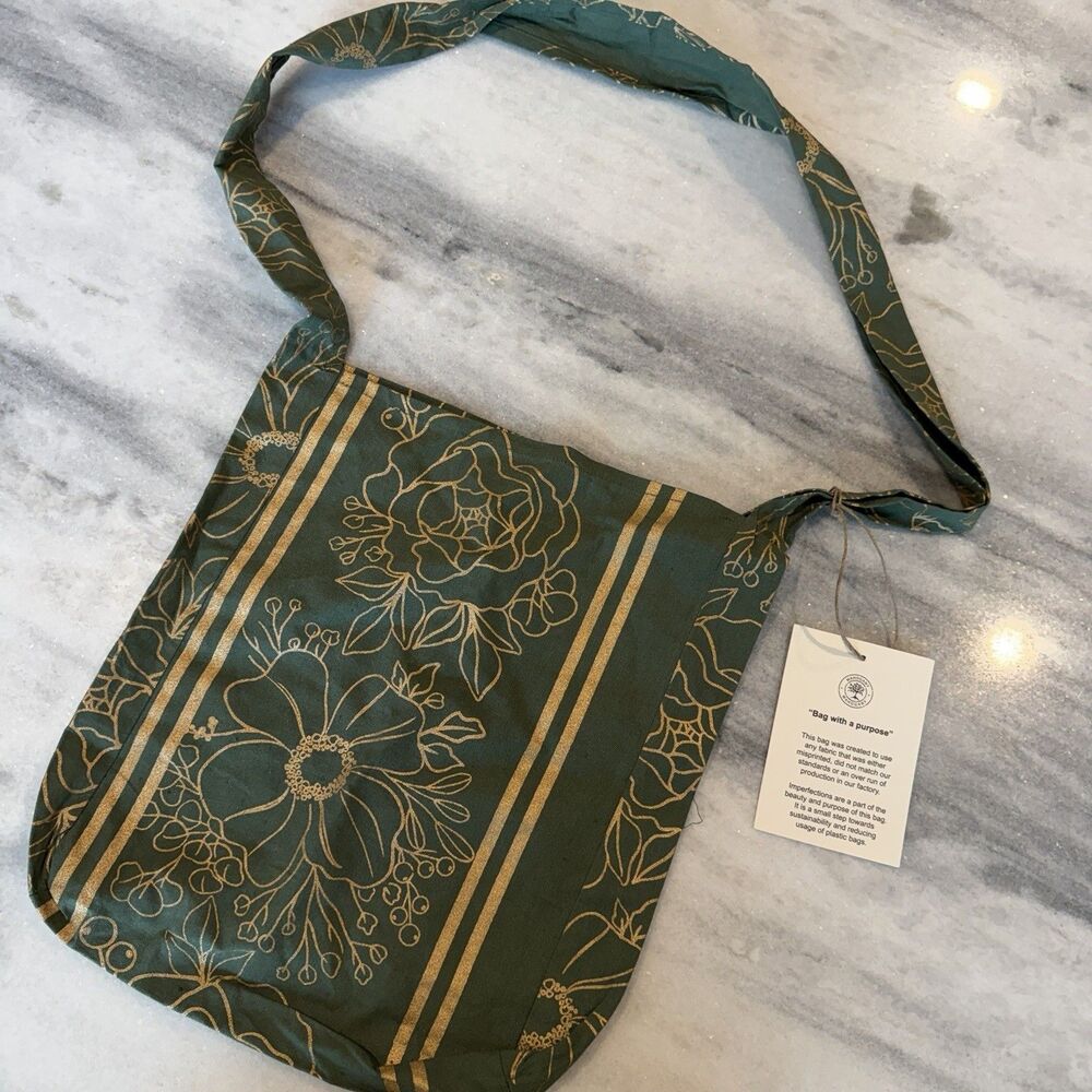 Mahogany “Bag With A Purpose” Tote Crossbody Bag Satchel Green & Gold Upcycled